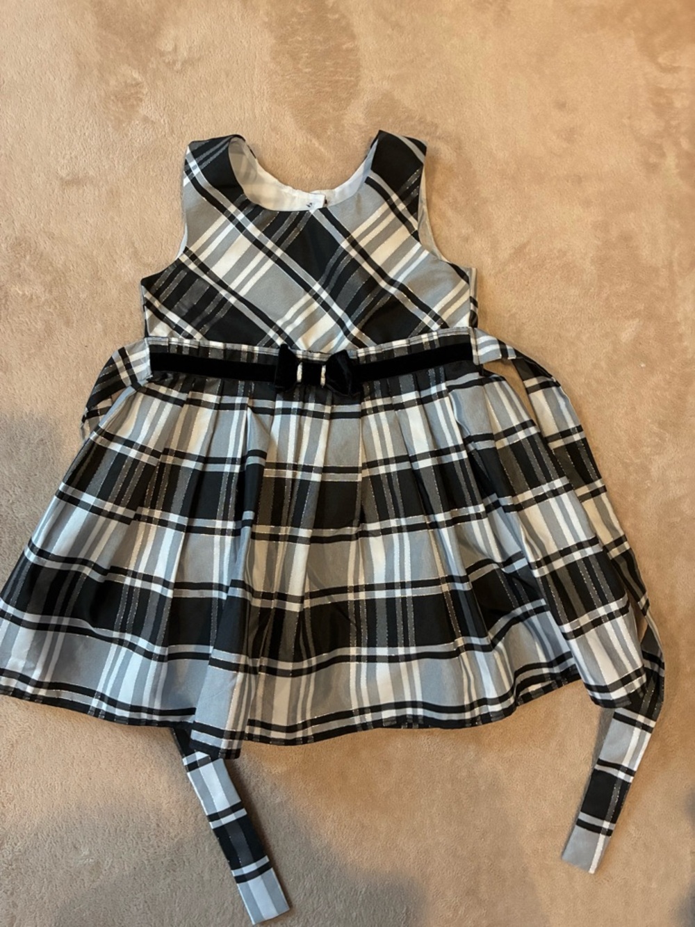 Jona Michelle Black and White Plaid Dress with Velvet Bow Accent